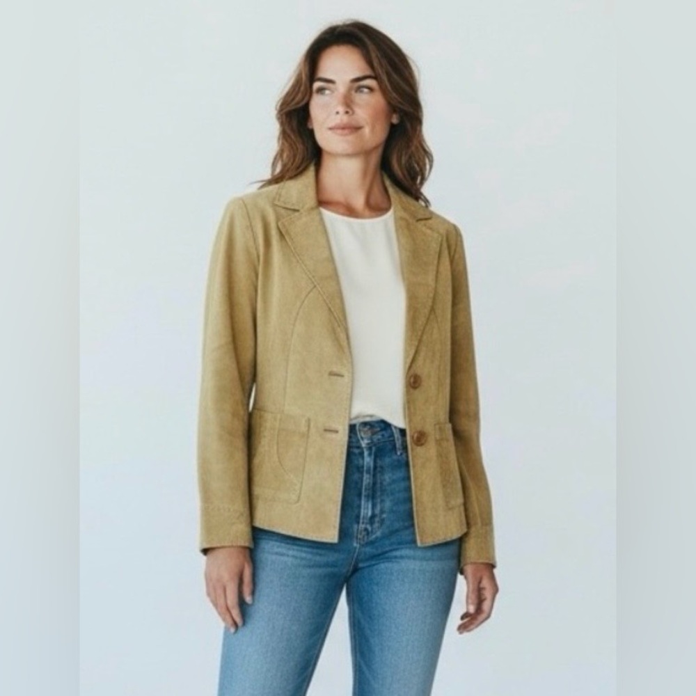 Vintage MOTO Suede Leather Blazer Fitted Western Jacket Tan Brown Size 12